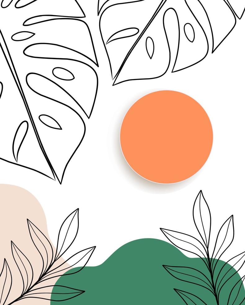 Abstract nature wall art with palm leaves. Nature background design vector