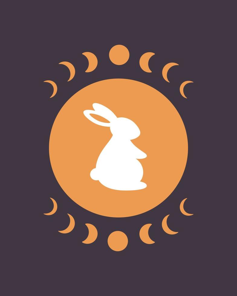 Cute white rabbit with astrology elements. Year of the Rabbit vector