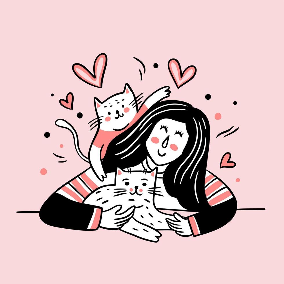 two cute cats with the owner vector