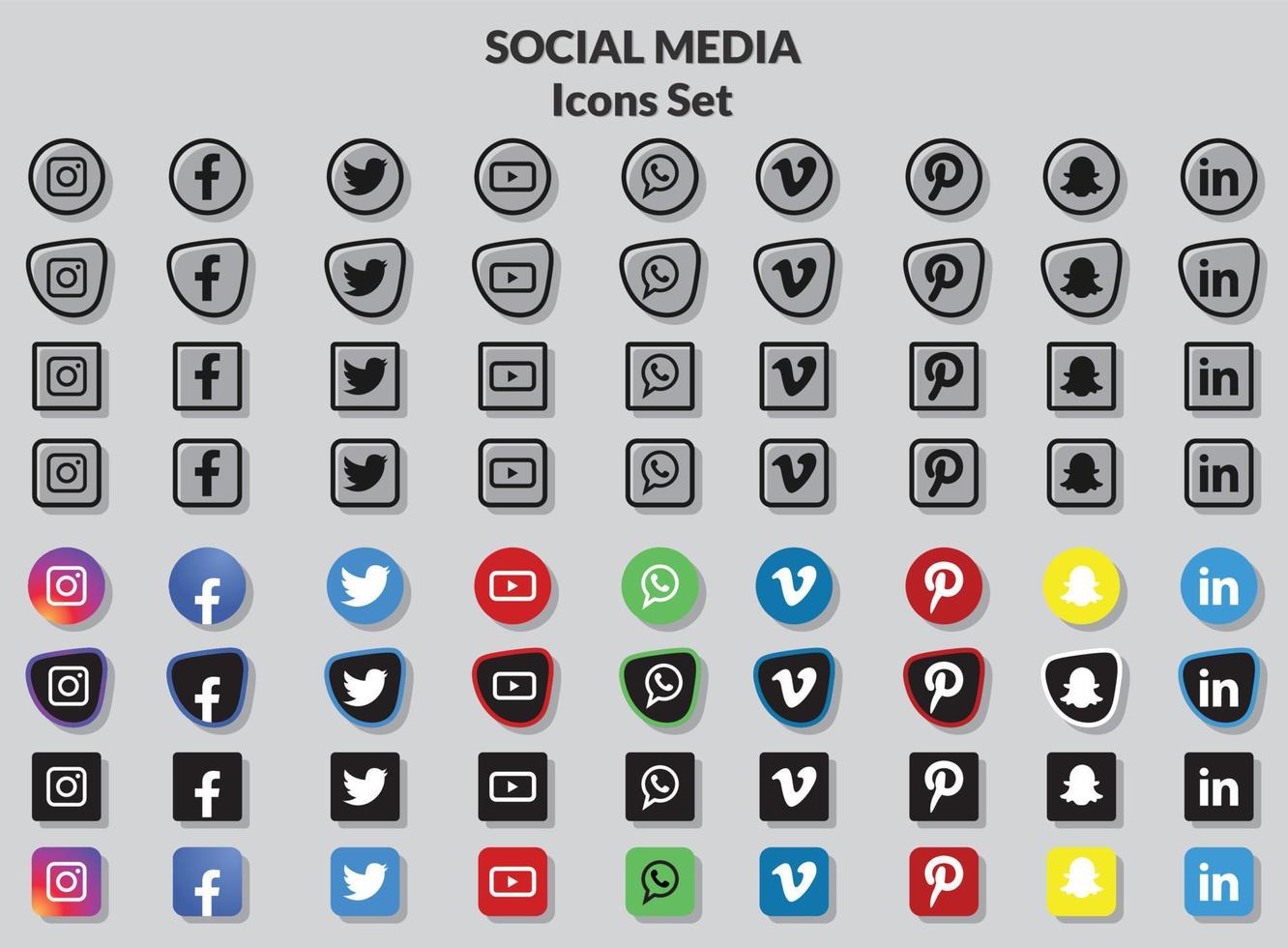 conjunto de iconos de redes sociales populares. vector