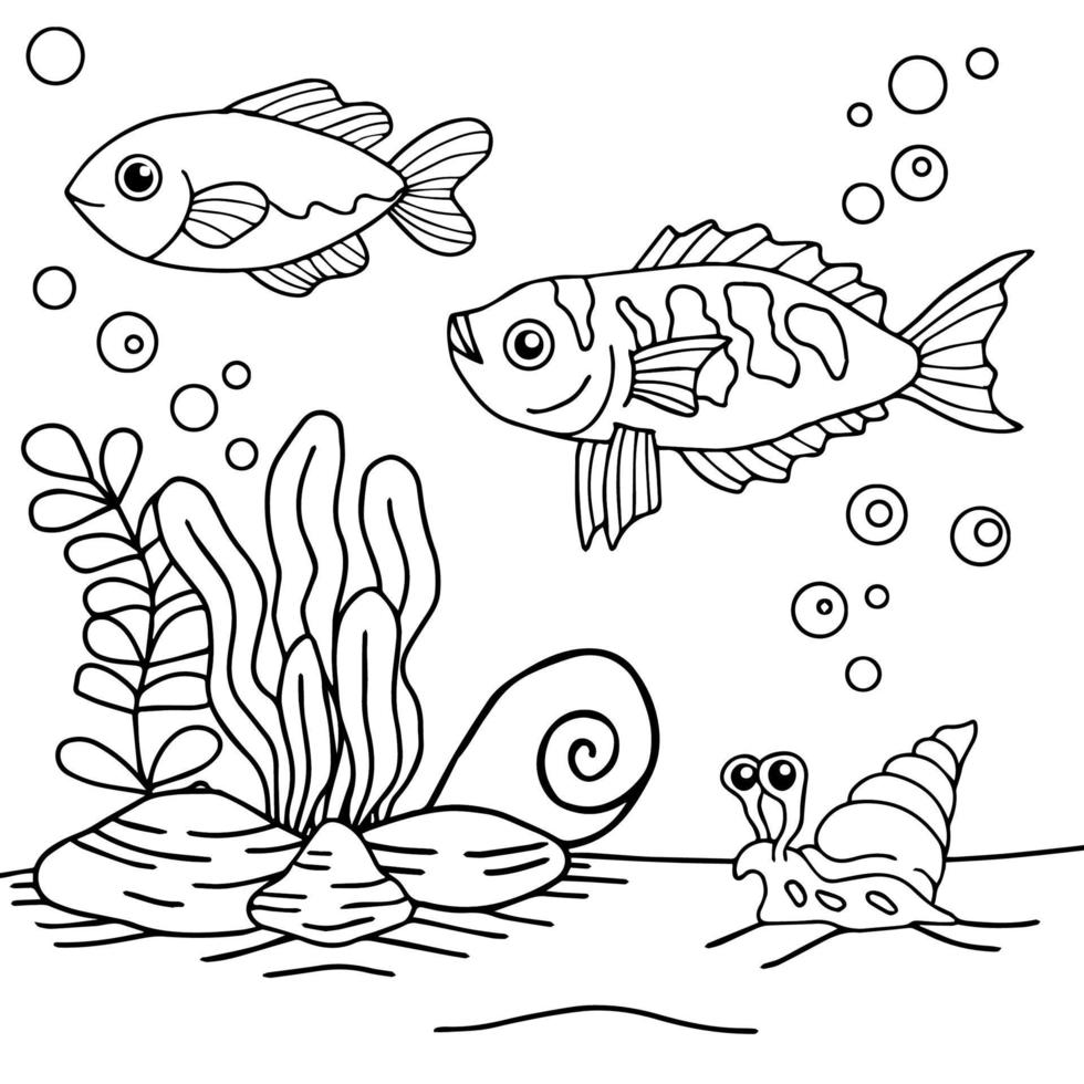 Design Vector Coloring Page Aqua Fish for Kid