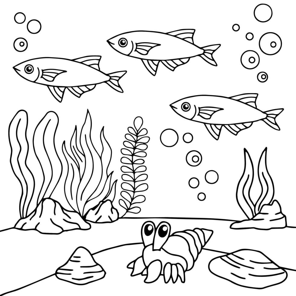 Design Vector Coloring Page Aqua Fish for Kid