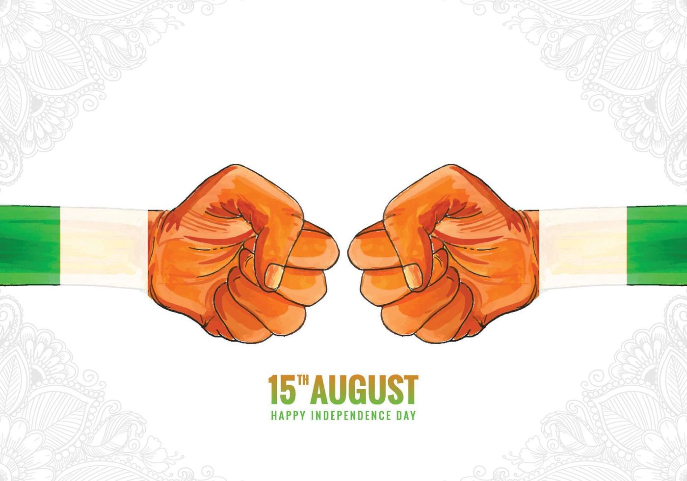 Hand holding Indian flag with happy independence day background vector