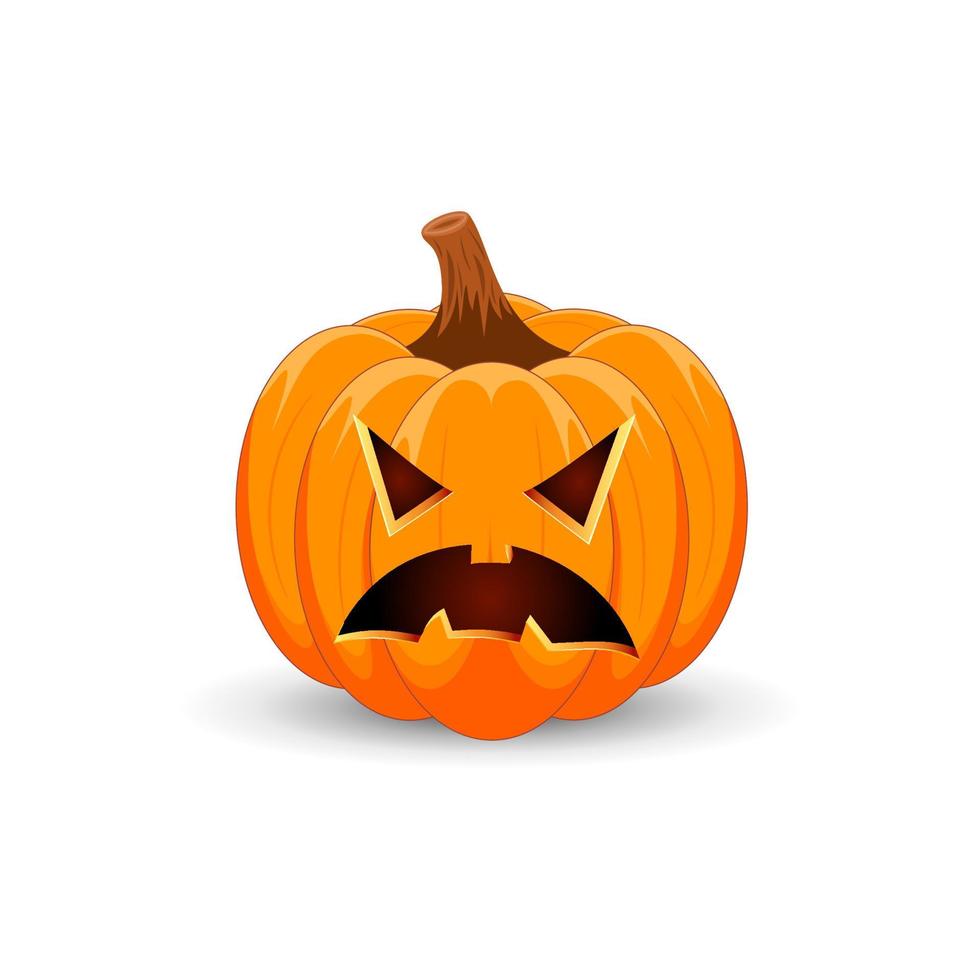 Halloween Pumpkin on white background. The main symbol of the Happy Halloween holiday. Orange spooky pumpkin with scary smile  holiday Halloween. vector