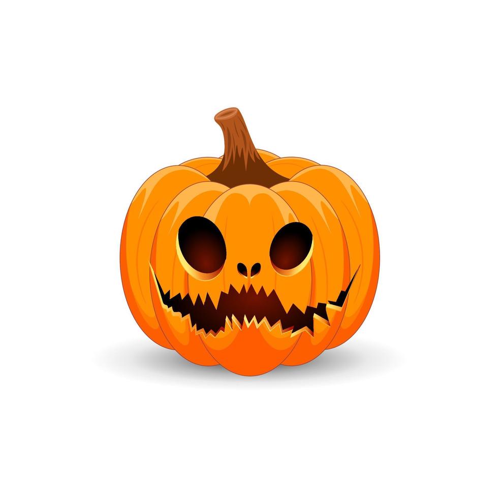 Halloween Pumpkin on white background. The main symbol of the Happy Halloween holiday. Orange spooky pumpkin with scary smile  holiday Halloween. vector