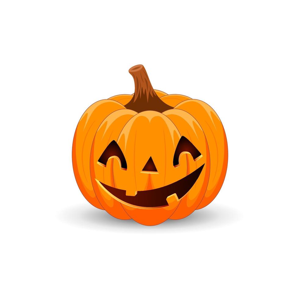 Halloween Pumpkin on white background. The main symbol of the Happy Halloween holiday. Orange spooky pumpkin with scary smile  holiday Halloween. vector