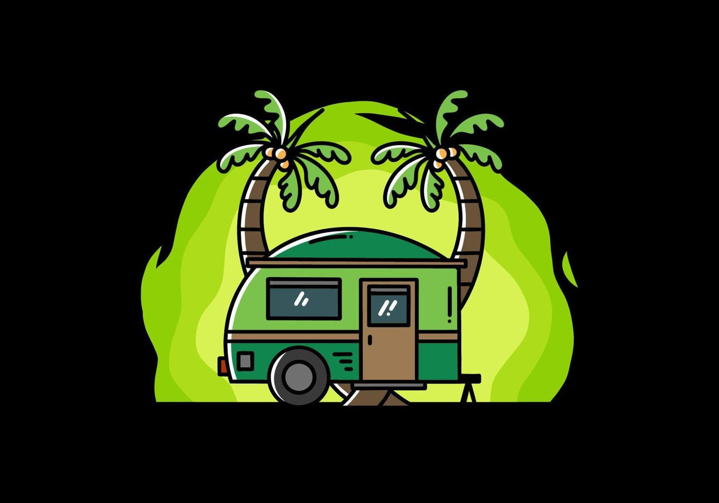 Teardrop camper and coconut tree illustration design vector