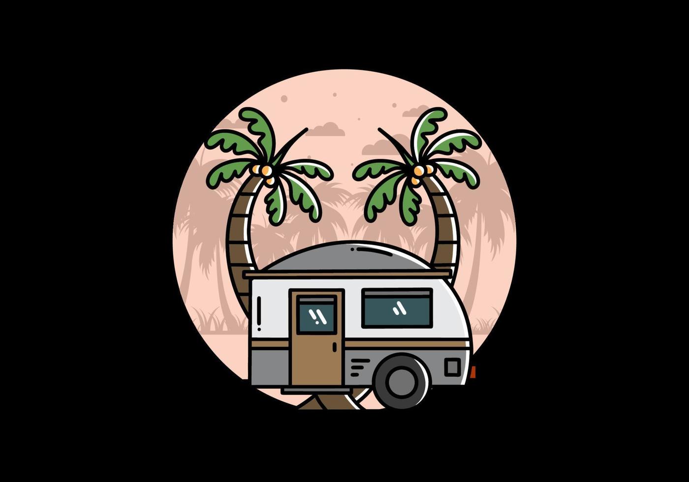Teardrop camper and coconut tree illustration design vector