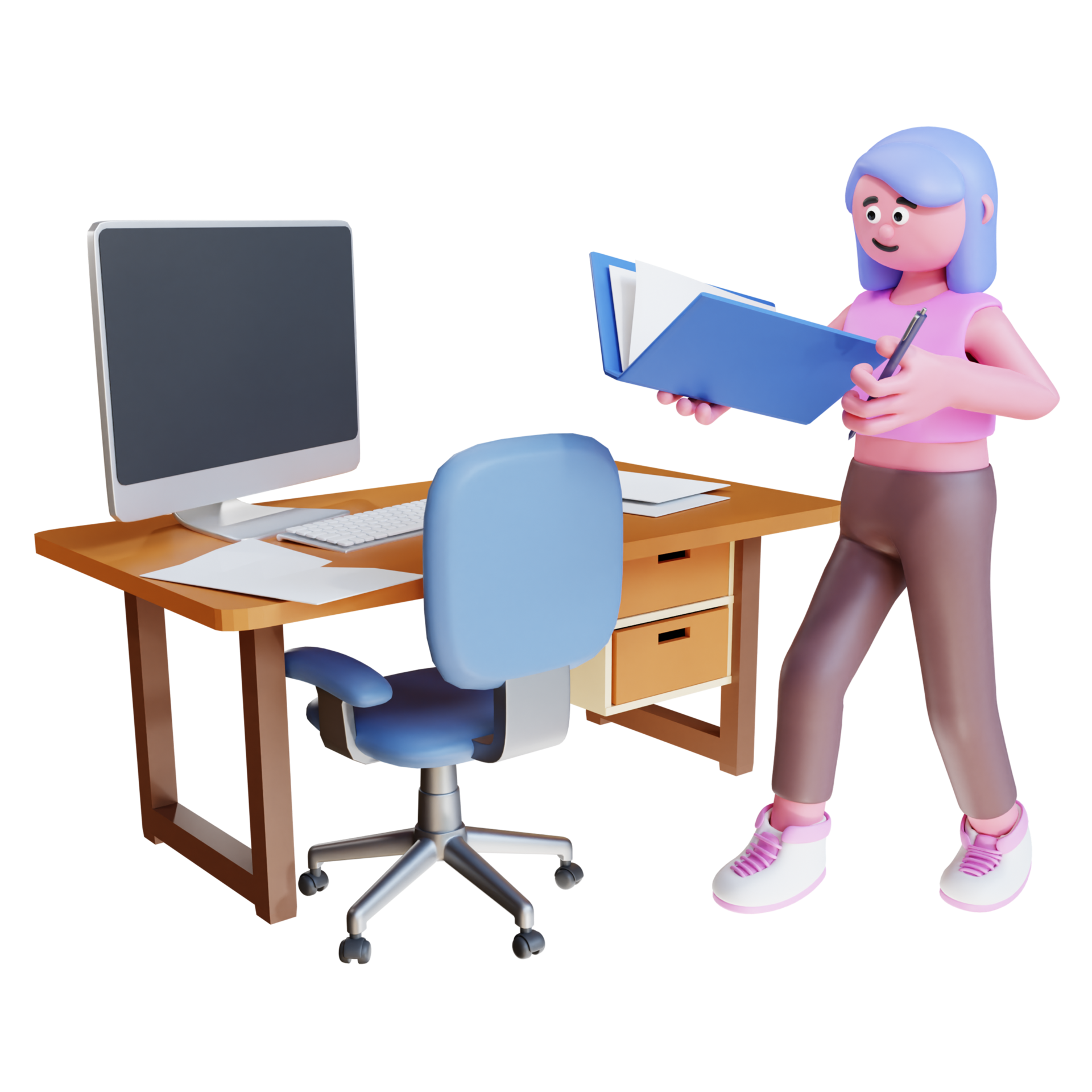 3d render character working on desktop work from home 11998358 PNG