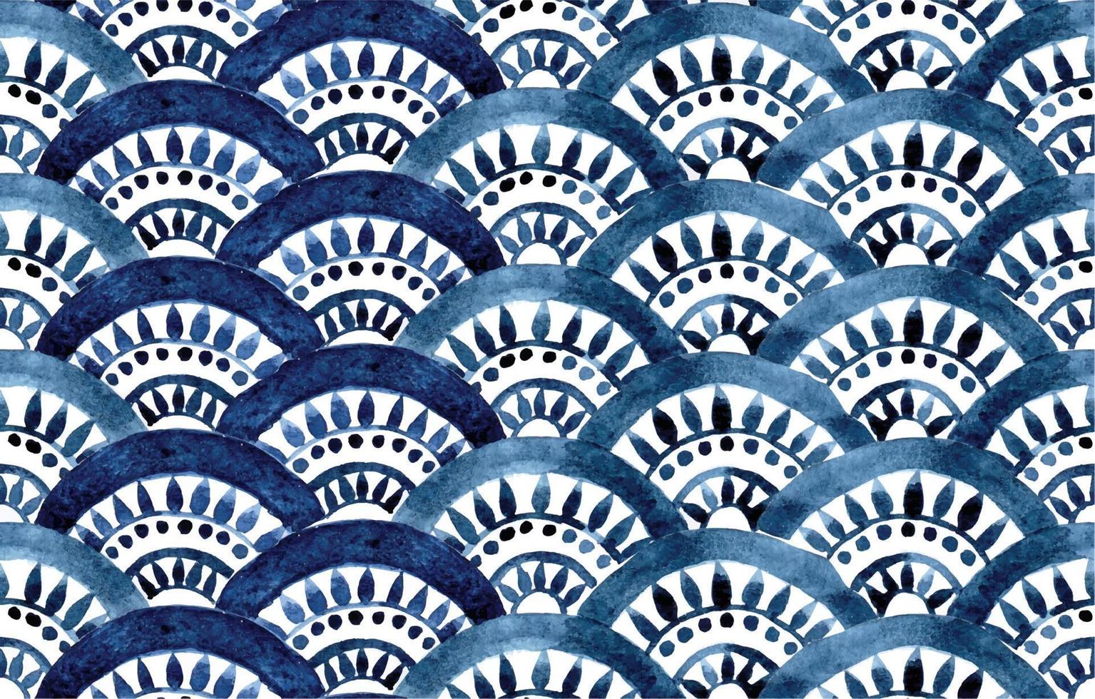 watercolor seamless pattern. blue oriental ornament, fish scales