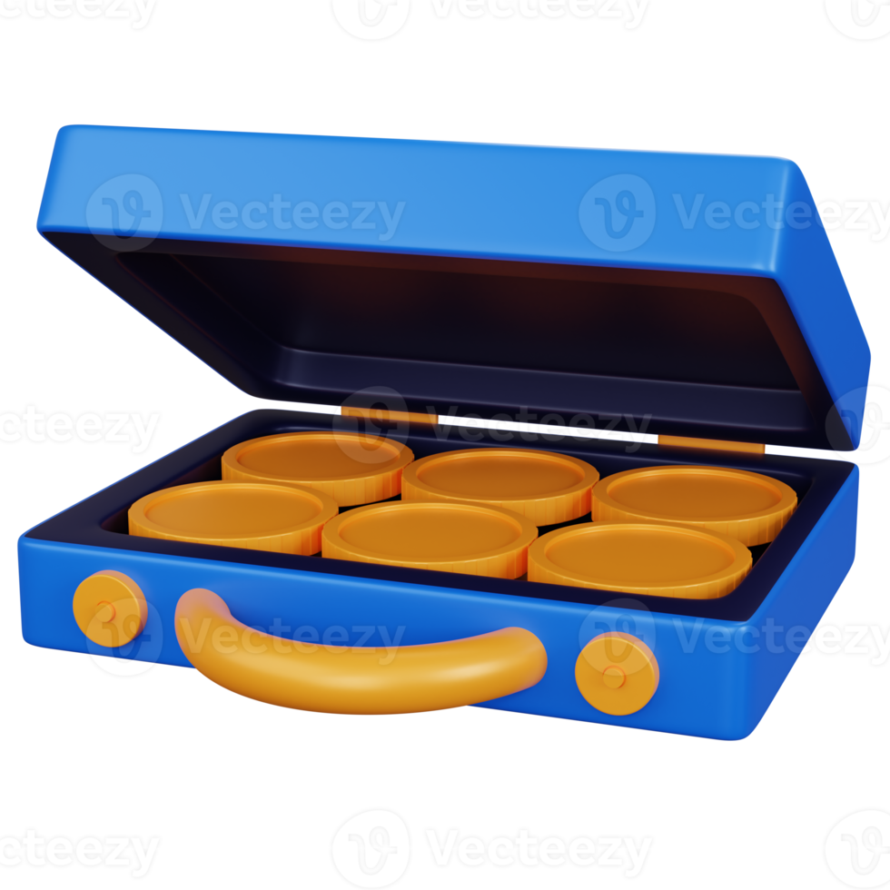3d rendering blue suitcase with coin isolated png