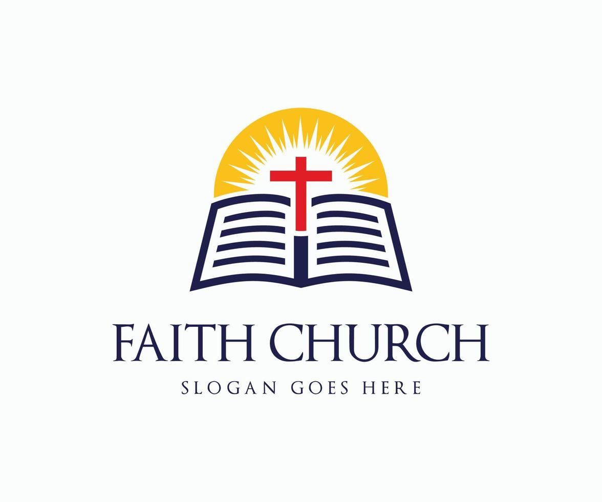 Sun Church Logo Design, Church Bible Logo Template. vector