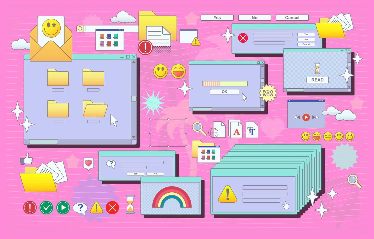 Vaporwave 90s retro browser computer windows. Vaporware UX, UI. Vector. vector