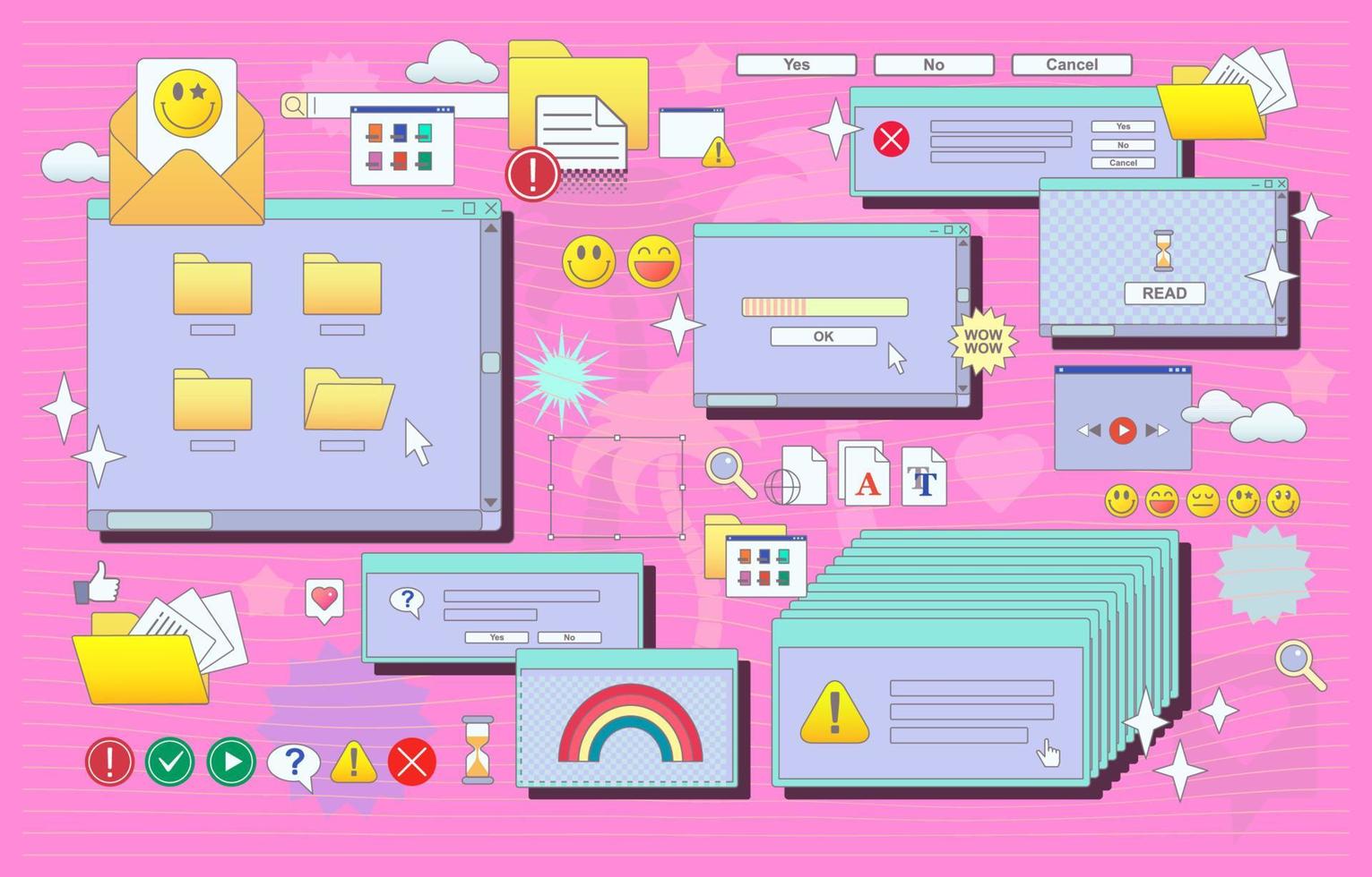 Vaporwave 90s retro browser computer windows. Vaporware UX, UI. Vector. vector