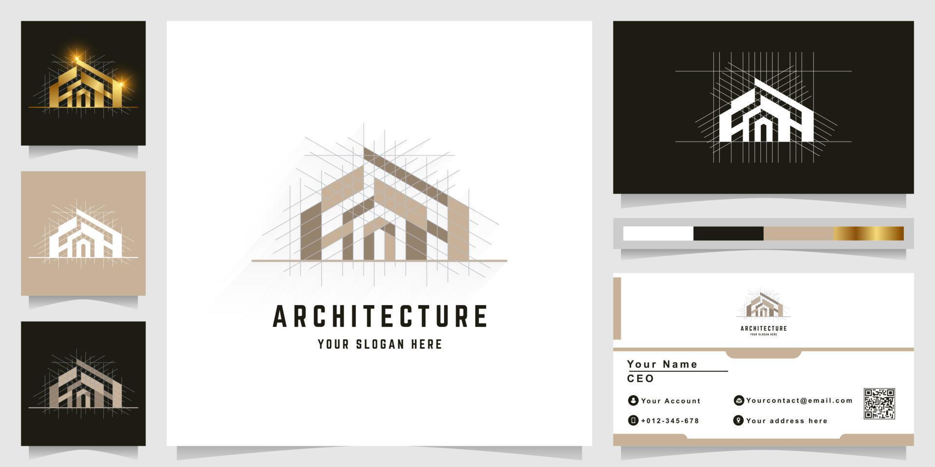 Architecture, building or real estate logo with business card design vector