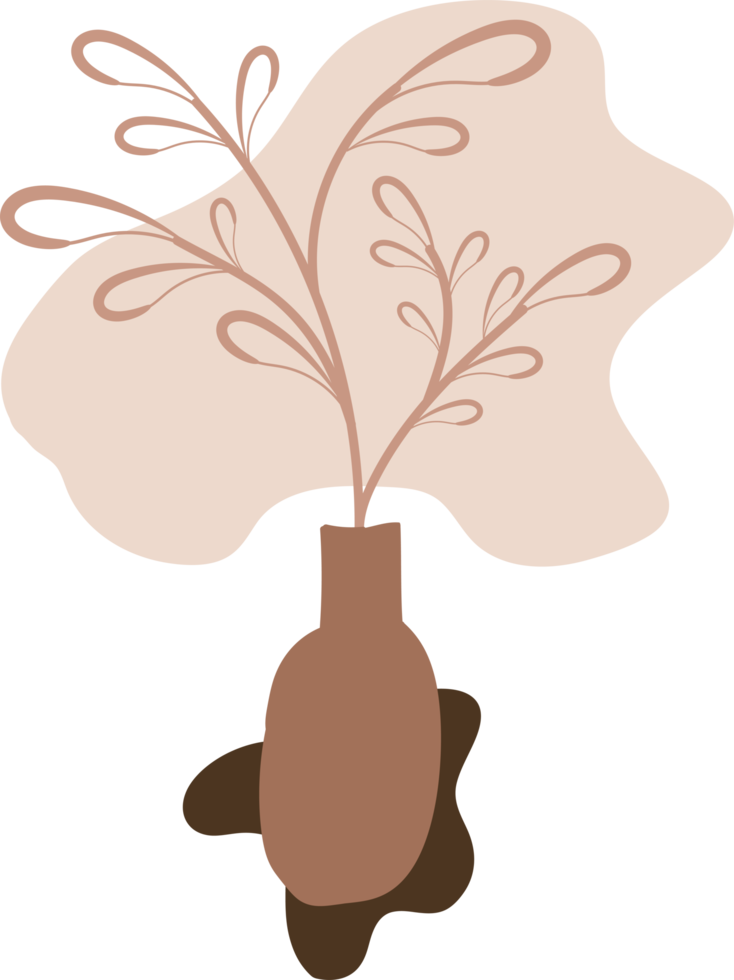 Vase flower leaves with organic shape, abstract  minimal vase design illustration png