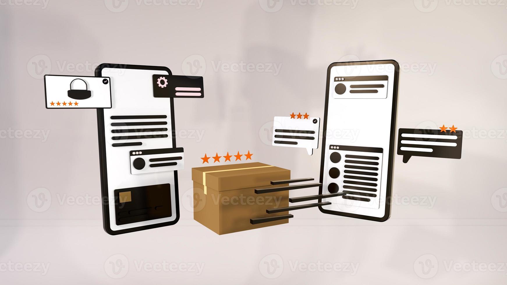the concept of online shopping on social mobile. 3d rendering photo