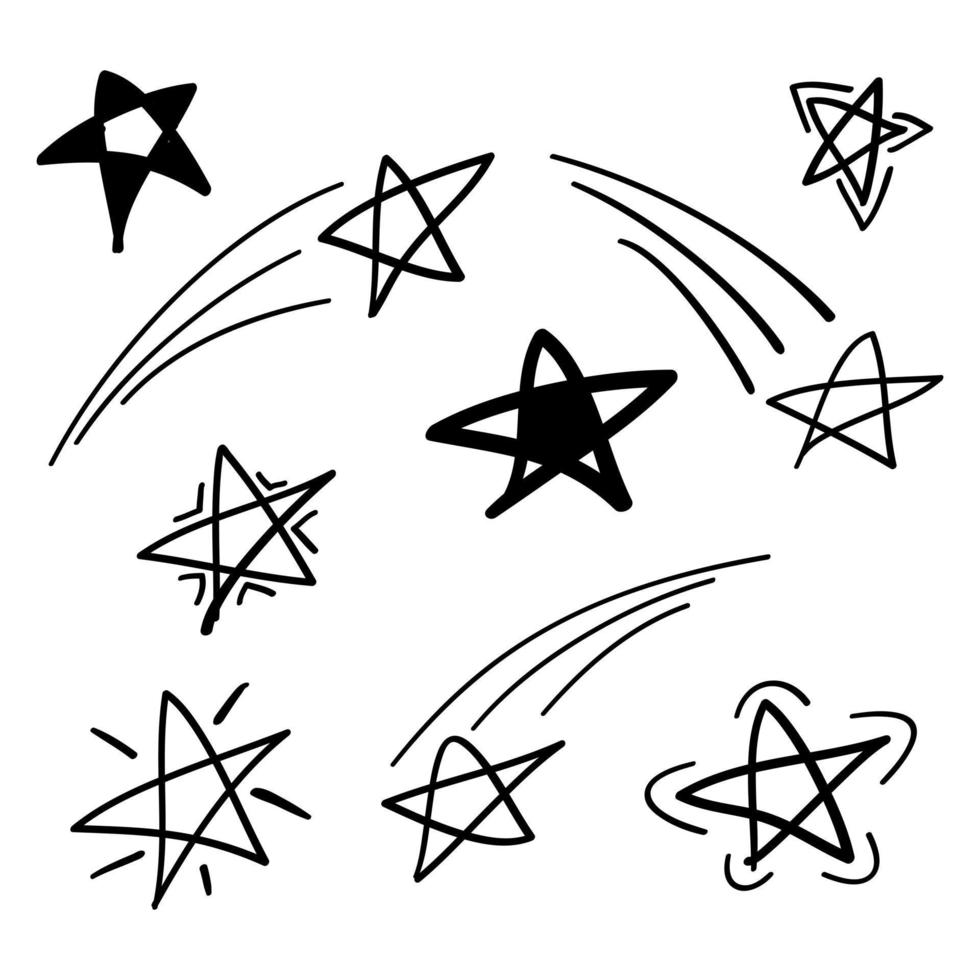 conjunto de estrellas de fideos dibujadas a mano aisladas sobre fondo blanco vector