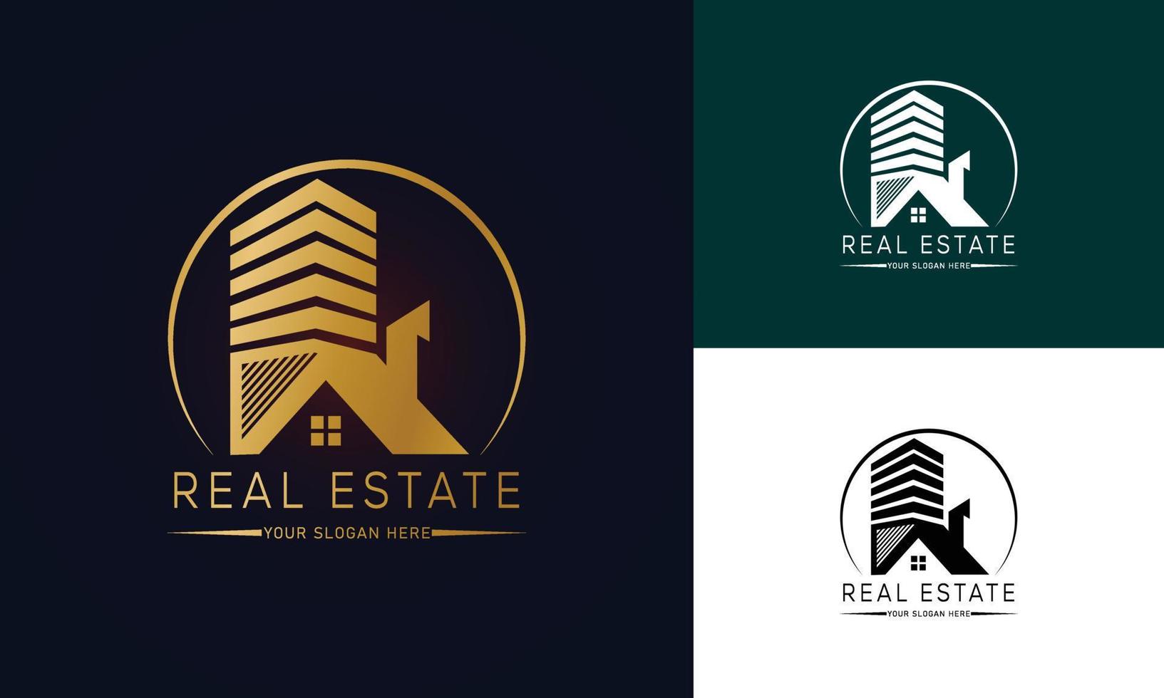 logotipo de bienes raíces. logotipo de agente inmobiliario. plantilla de vector de diseño de logotipo de propiedad diseño de logotipo de bienes raíces con tarjeta de presentación de marca completa, tocones, firma de correo electrónico y kit de redes sociales