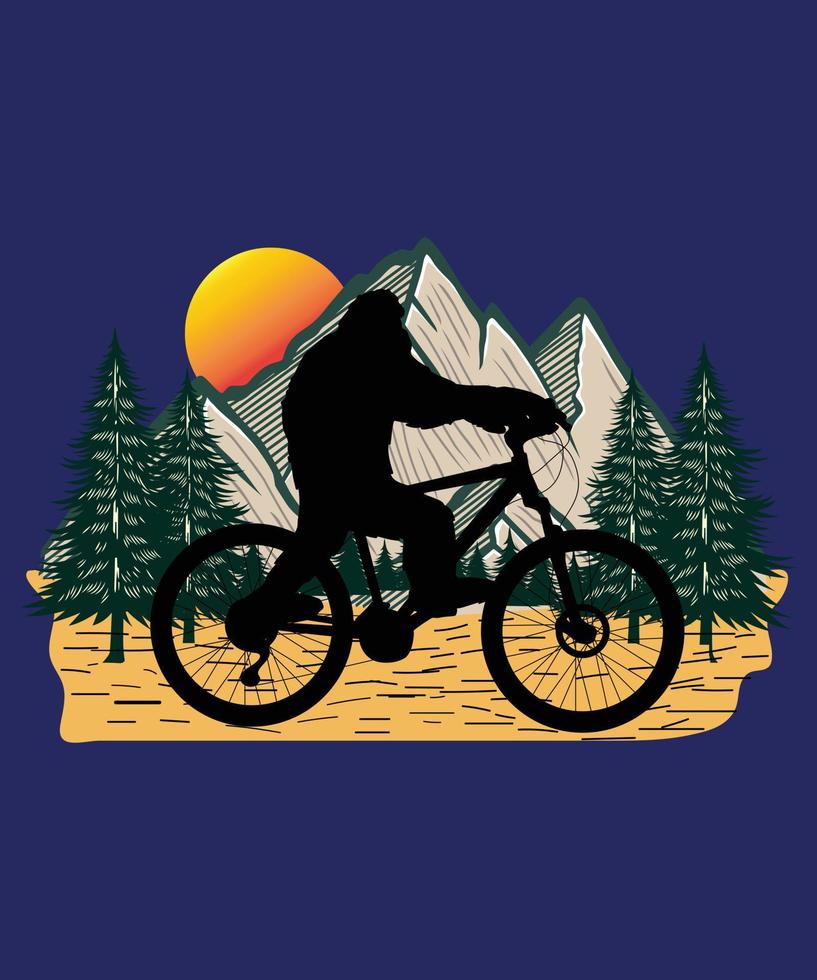 Retro vintage sunset Bigfoot Yeti vector t shirt design