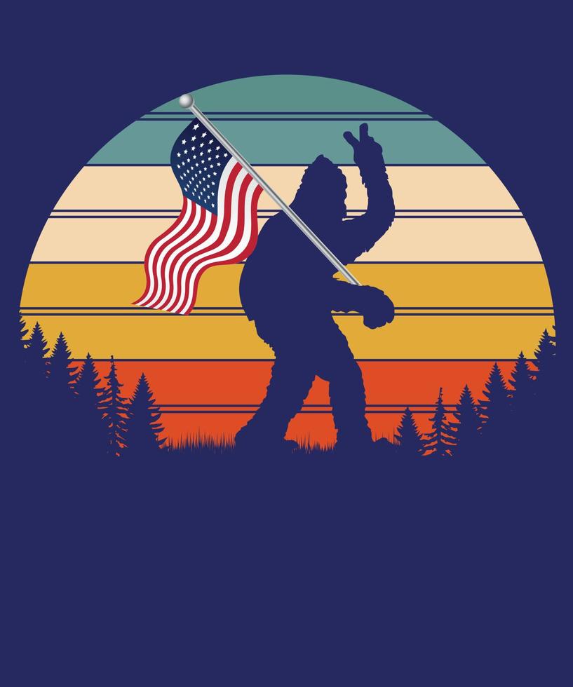 Retro vintage sunset Bigfoot Yeti vector t shirt design