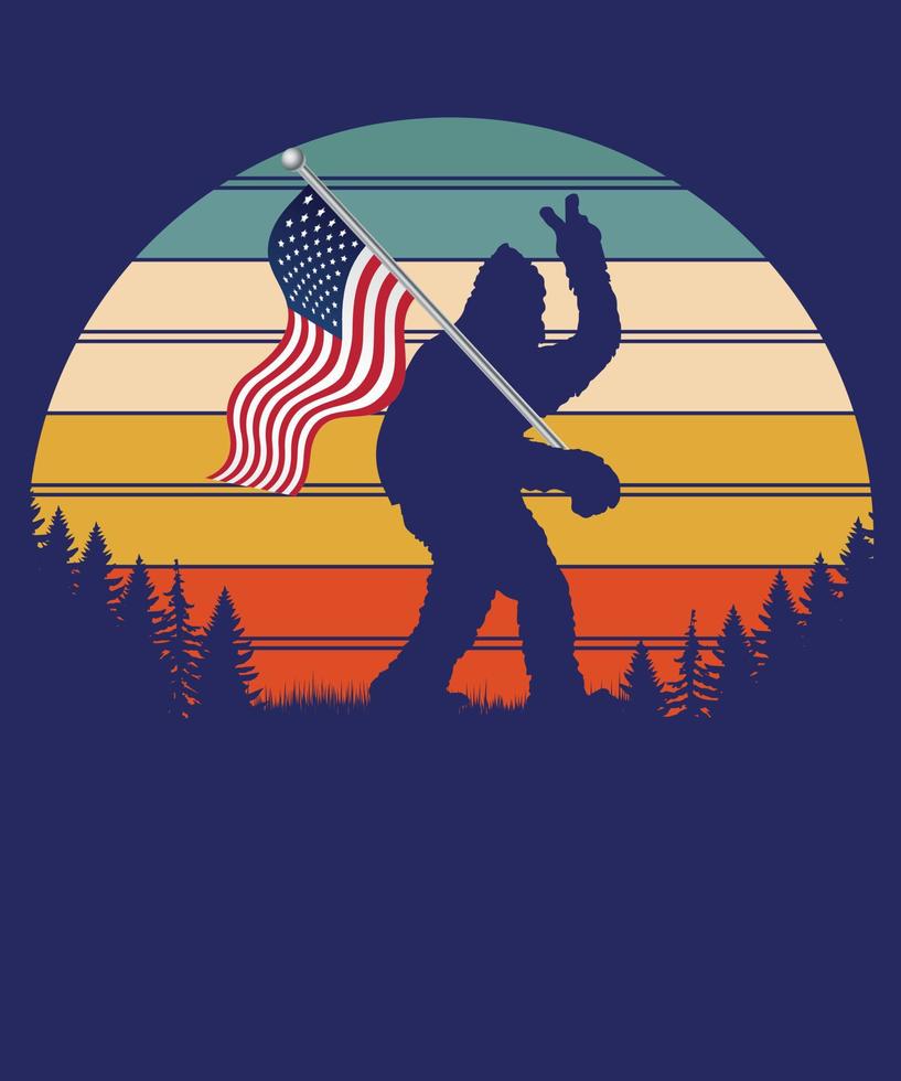 retro vintage puesta de sol bigfoot yeti vector diseño de camiseta