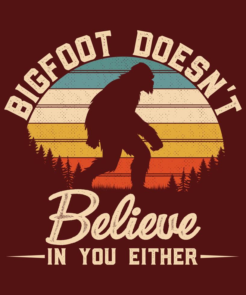 retro vintage puesta de sol bigfoot yeti vector diseño de camiseta