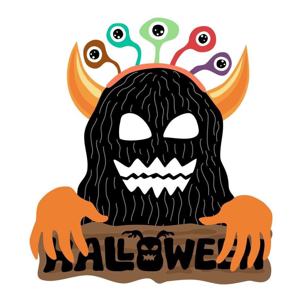 Halloween vector illustration designed in doodle style in black and orange tones on white background for Halloween themed decorations, t-shirt pattern, bag design, mug, fabric pattern, t-shirt design