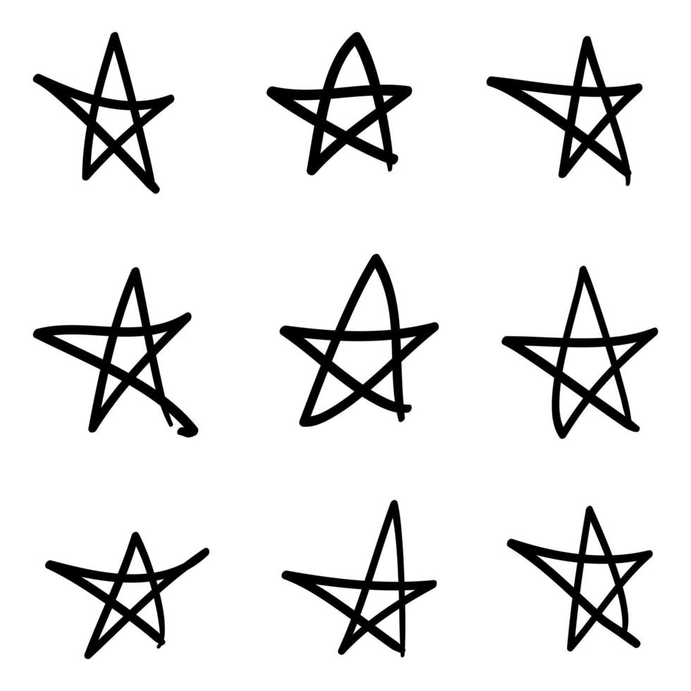 conjunto de estrellas de fideos dibujadas a mano aisladas sobre fondo blanco vector