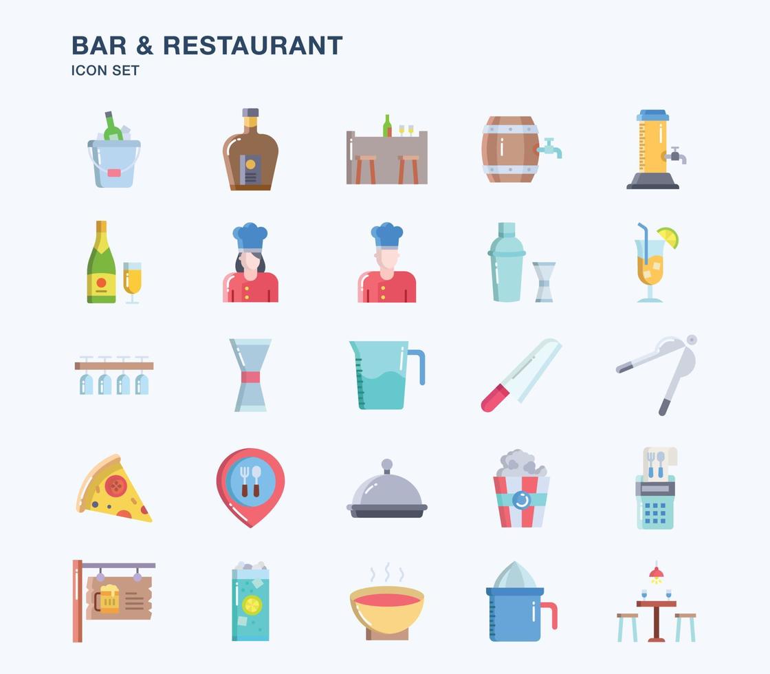 Bar and Restaurant flat icon set vector