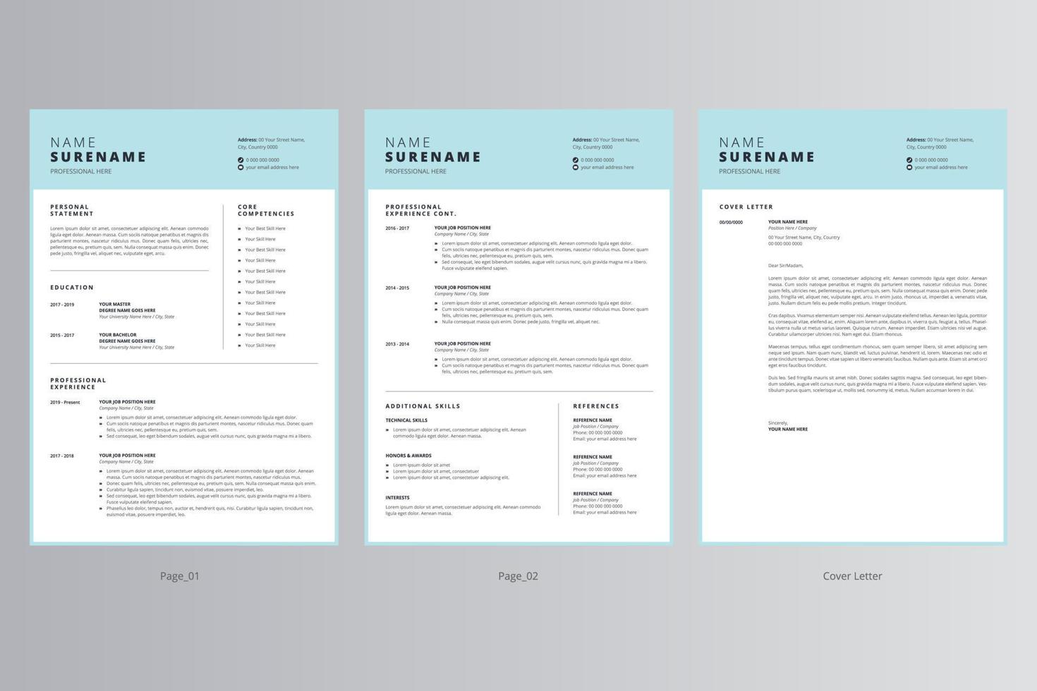 Professional Resume or CV and Cover Letter Template. Pro Vector