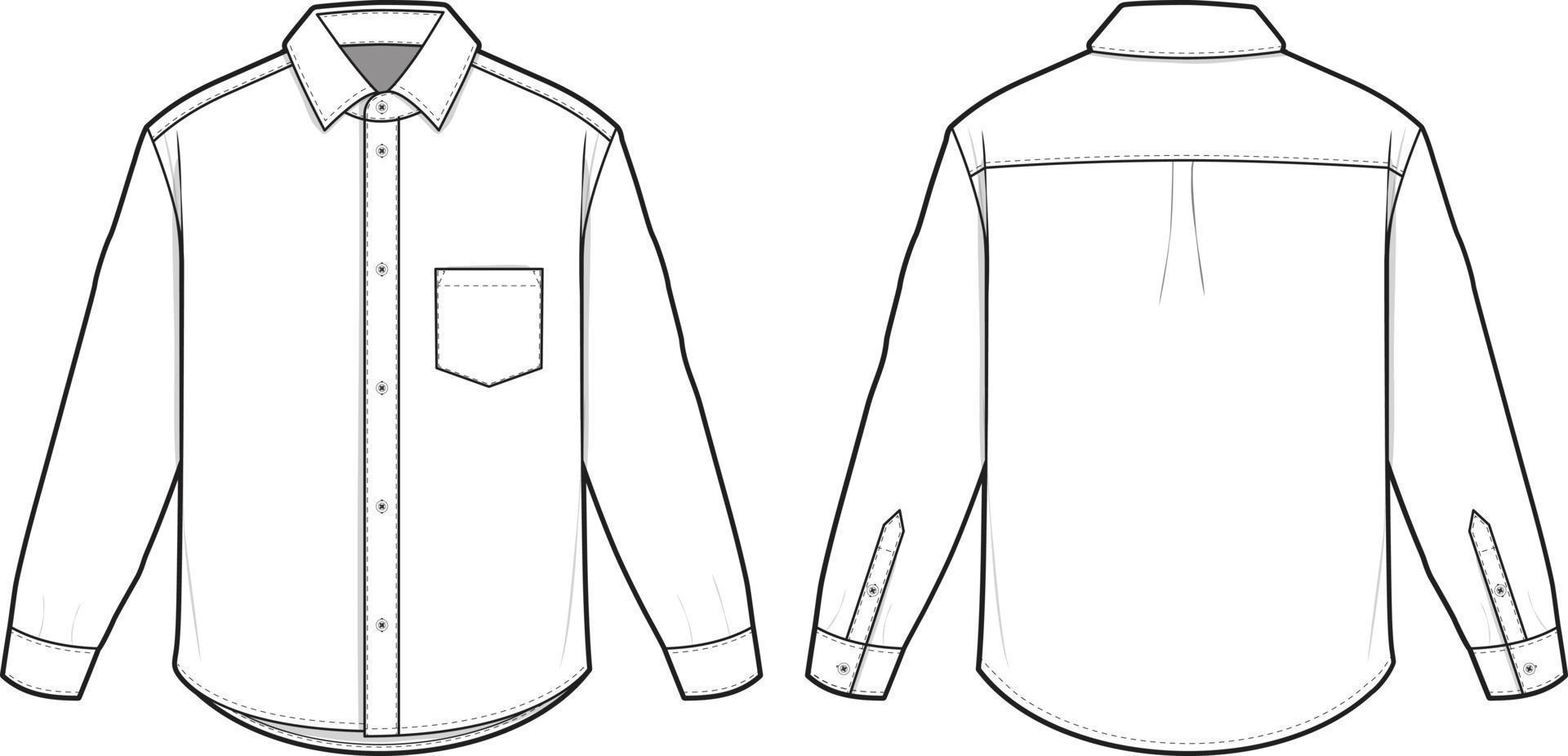 camisa de botones con cuello oxford ilustración de dibujo técnico plano de manga larga plantilla de maqueta de ropa de calle en blanco para diseño y paquetes tecnológicos cad vector