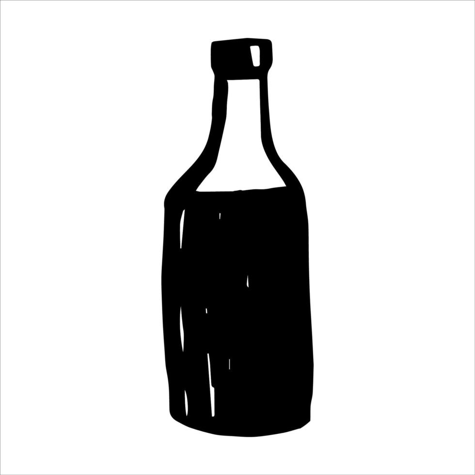 un solo elemento vectorial es una botella de vidrio sobre un fondo blanco. ilustración de garabato para menús, ilustraciones de libros, postales, estampados en tela y papel de scrapbooking. vector