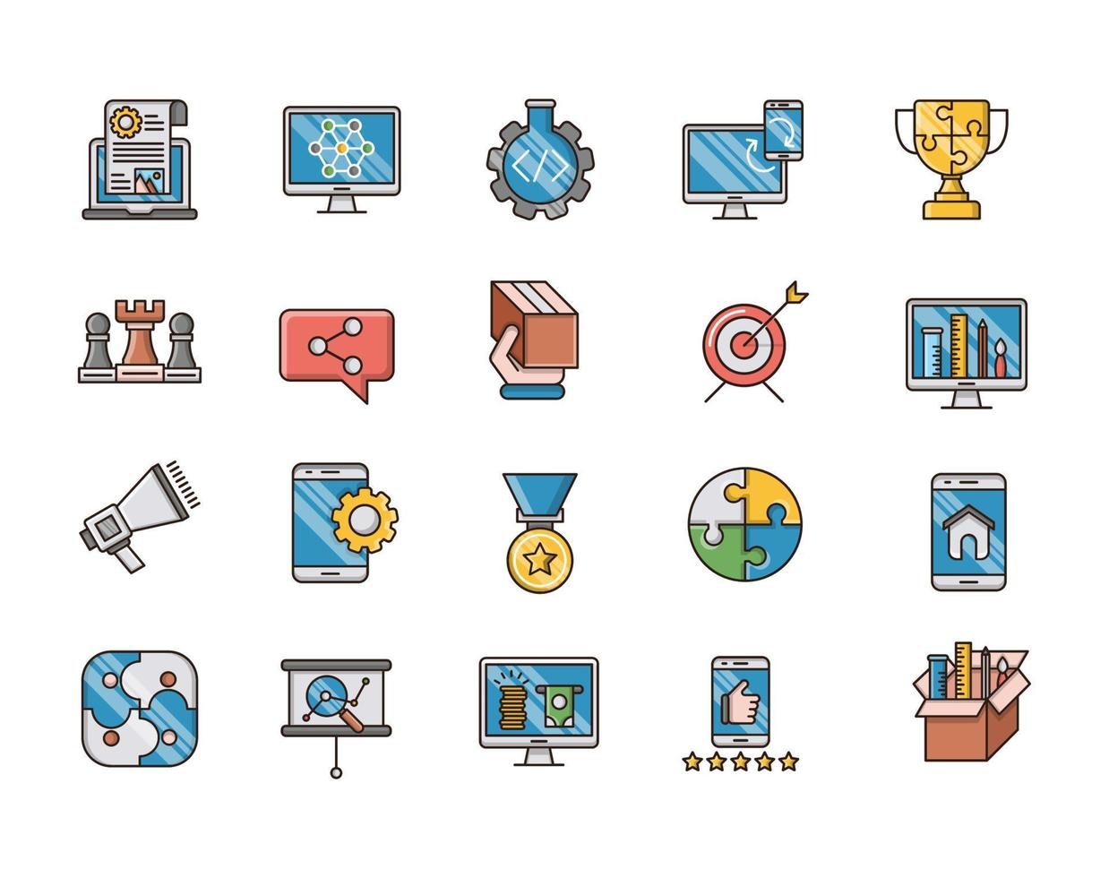 Filled Outline Icons Set of Search Engine Optimization icons, Simple Mono Line Pictogram Pack, Vector Logo Concept, Web Graphic. Vector icons.