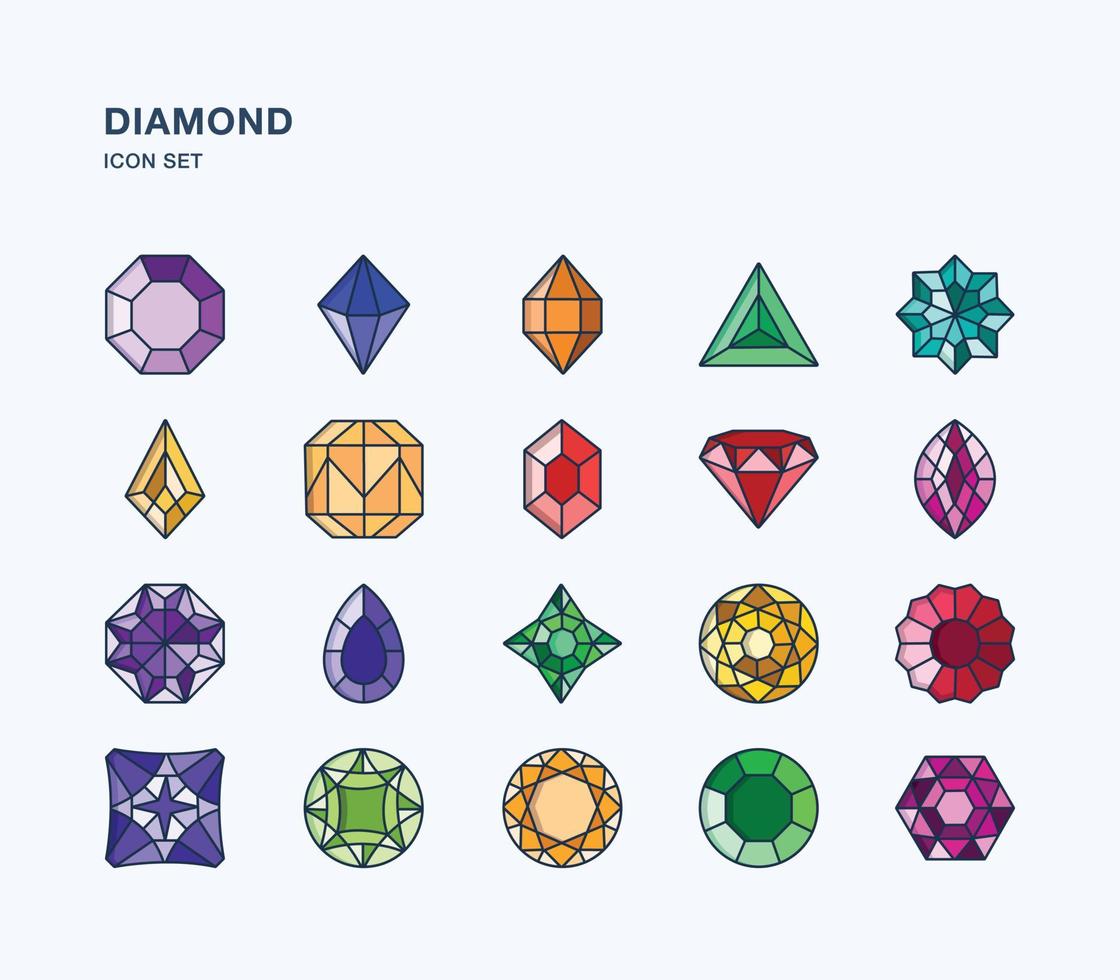 Diamonds and gems icon set vector