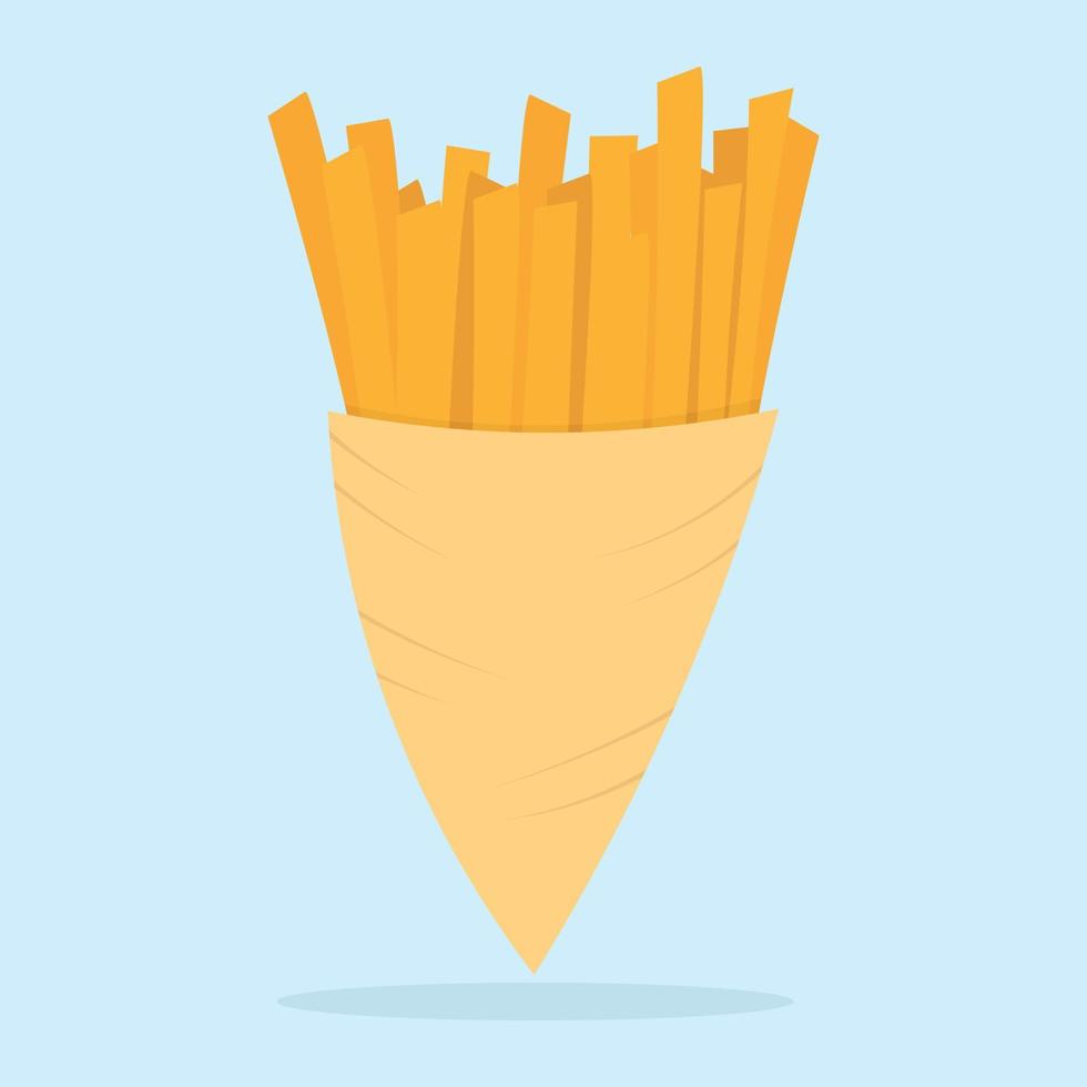 French Fries Potatoes Vector. Paper Bag, Cone. Tasty Fast Food