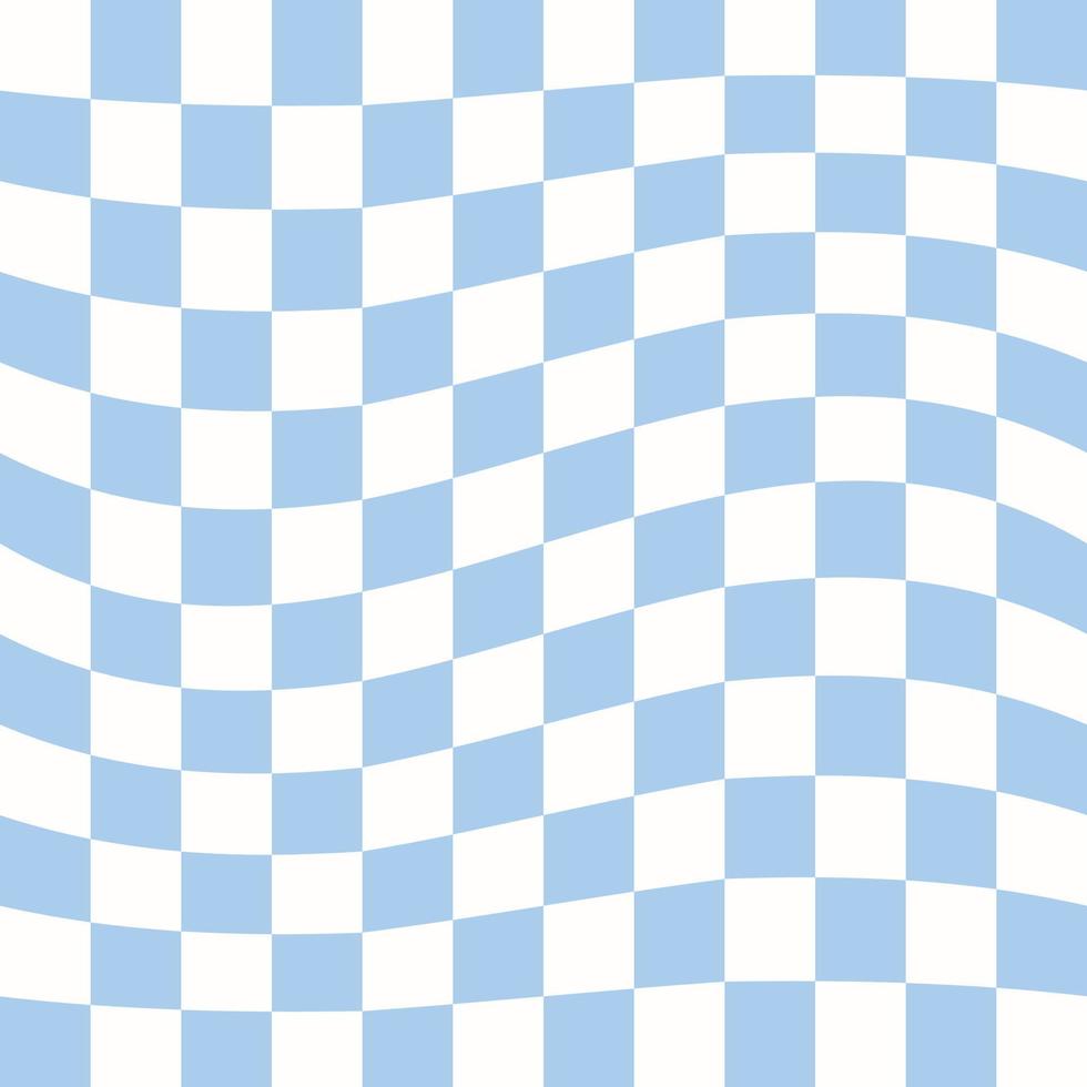 Twisted checkered colorful background. Abstract vector seamless pattern. Retro wavy psychedelic checkerboard