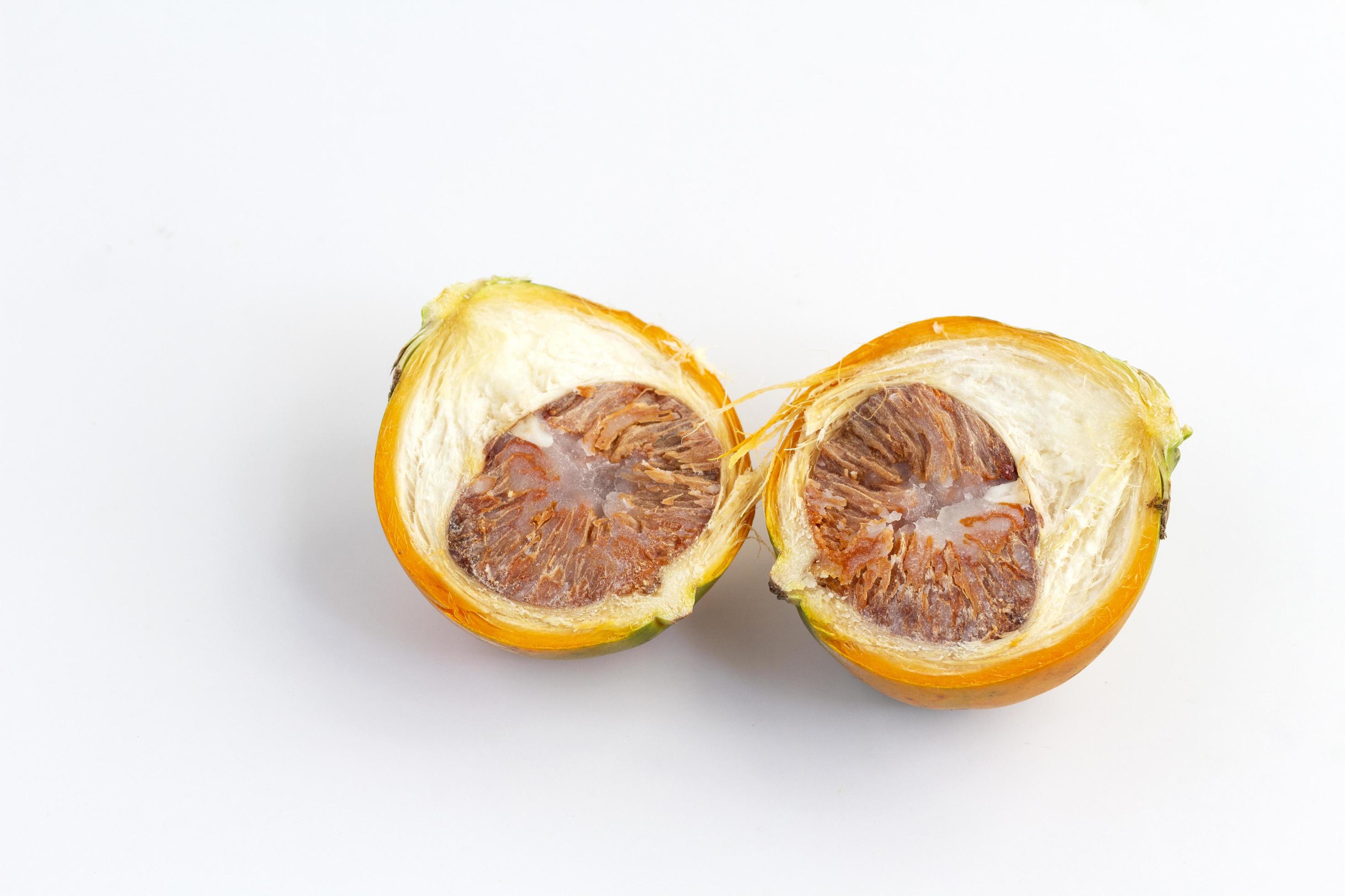Ripe areca nuts or betel nuts on white background, Betel or betel nut