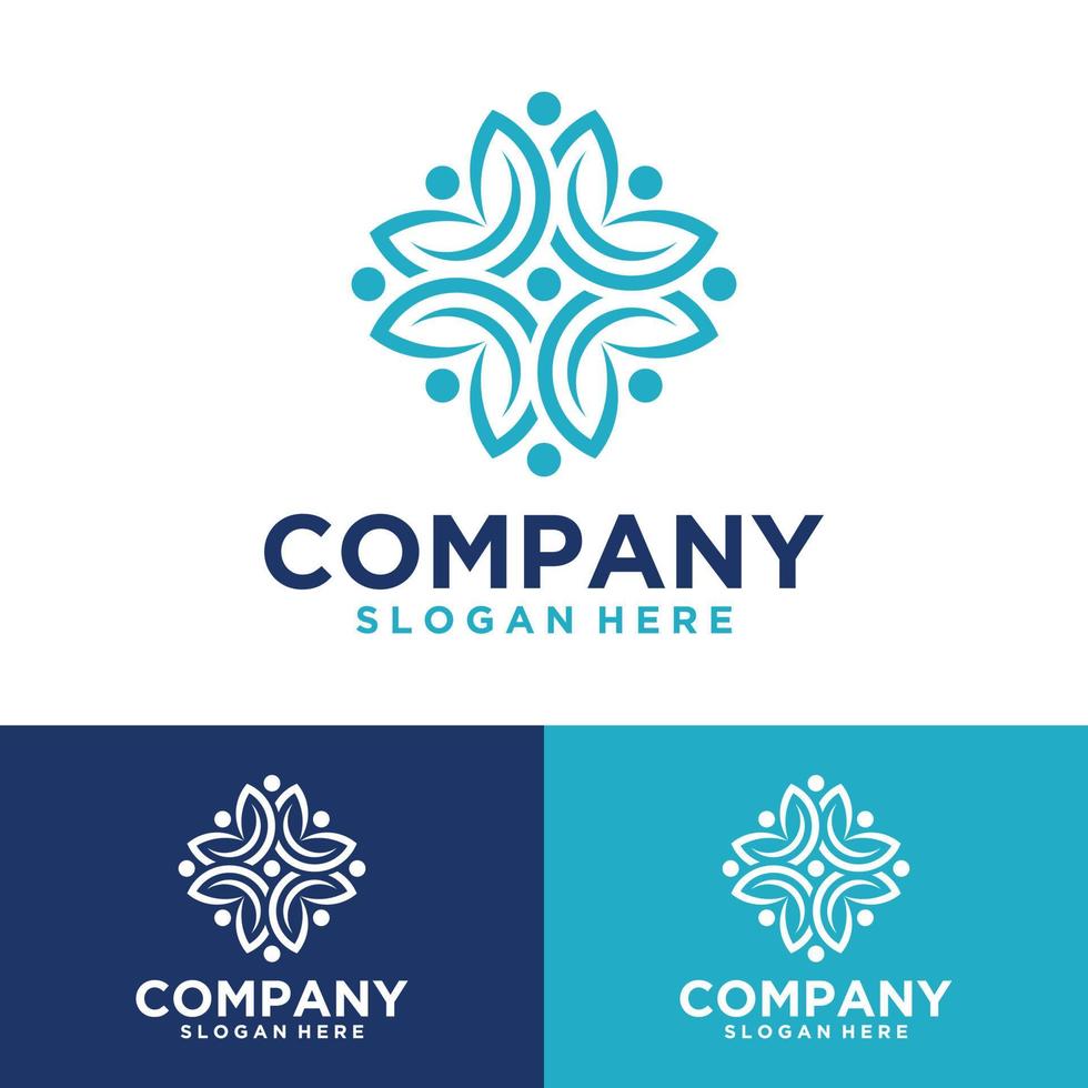 Vector set of template logo designs and emblems in trendy linear style in blue color on floral and natural cosmetic concept background and alternative medicine symbol