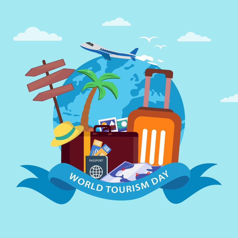 ilustración vectorial del concepto del día mundial del turismo. fondo del concepto de viaje. vector