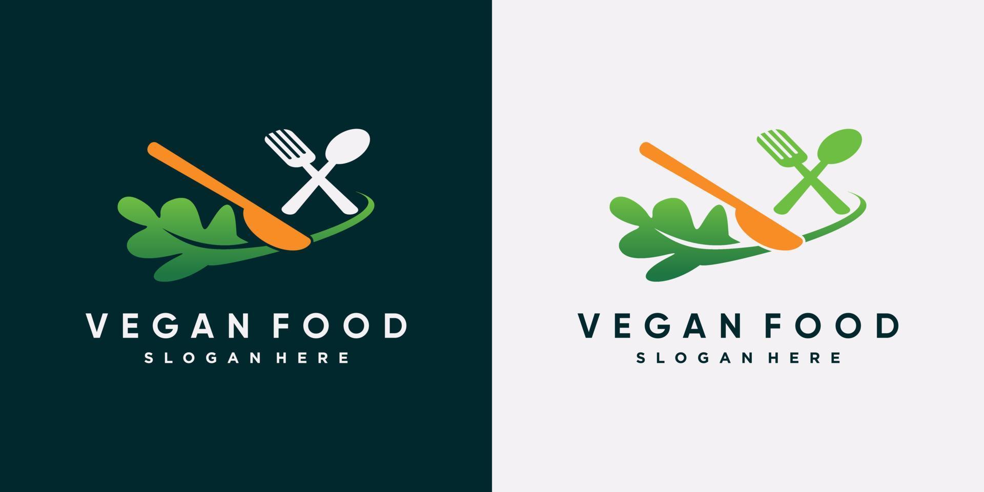Vegan food logo design template for restauran with creative element vector