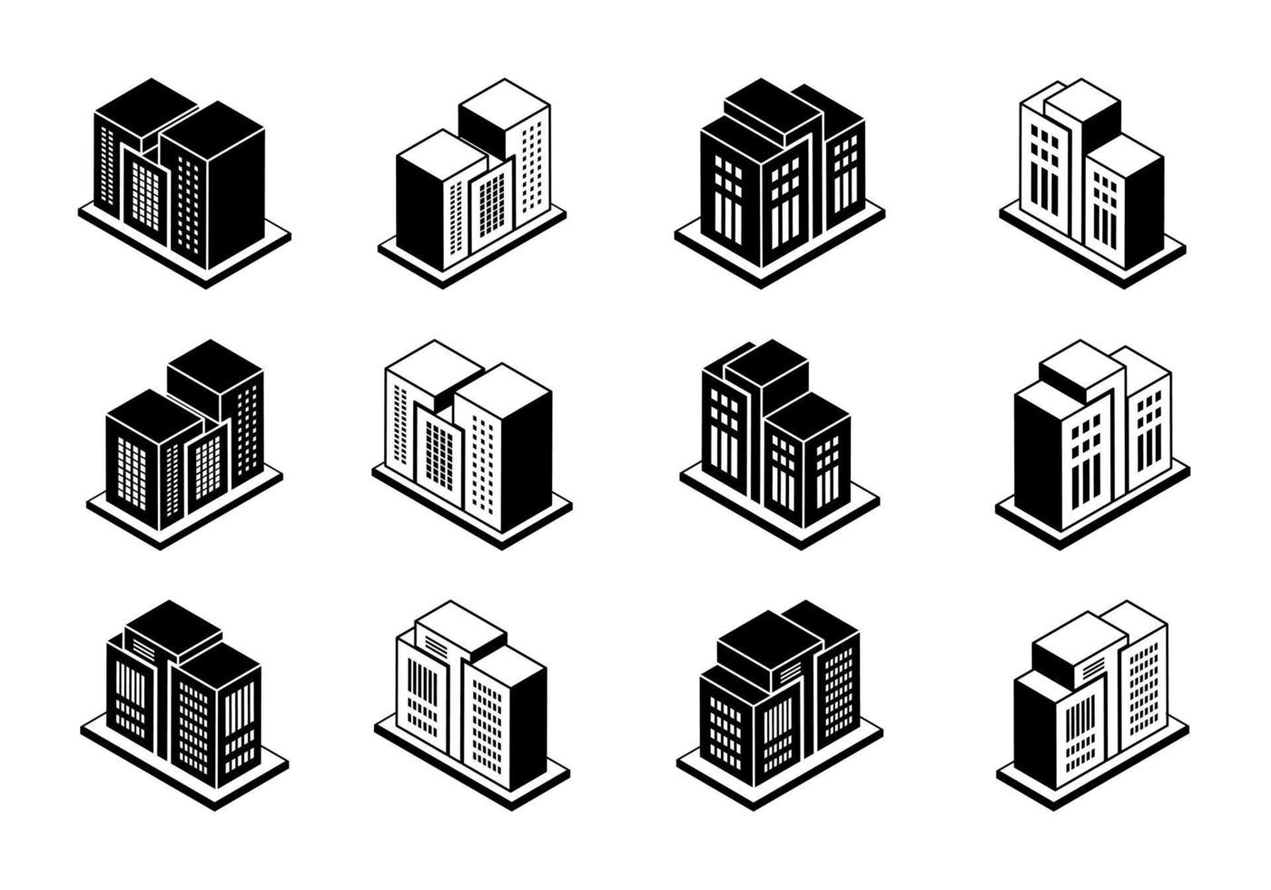 conjunto de iconos de empresa, colección de vectores de edificios 3d sobre fondo blanco, construcción moderna en perspectiva