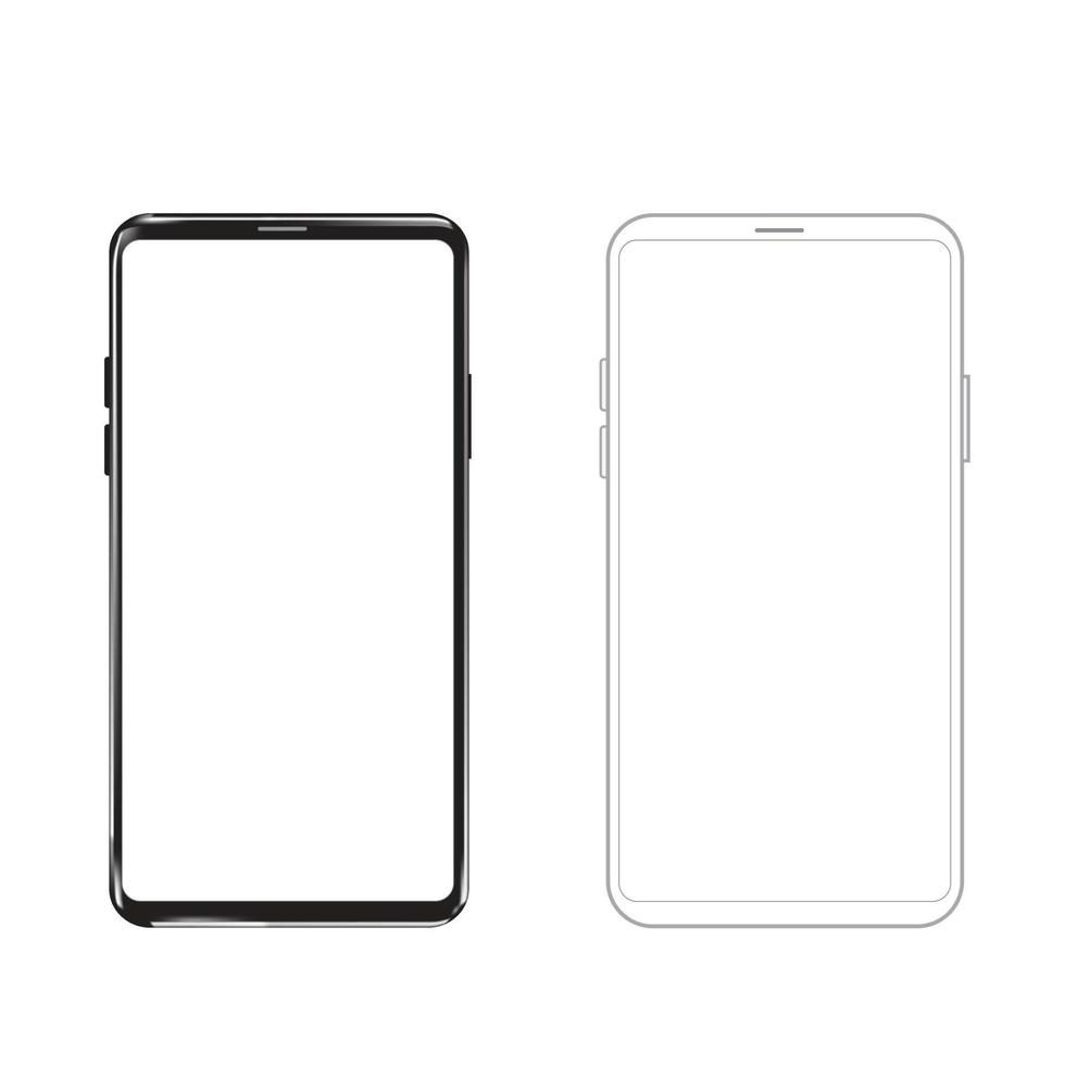 Siver white phone and outline with isolated . black phone and outline with isolated on white backgroundon white background vector