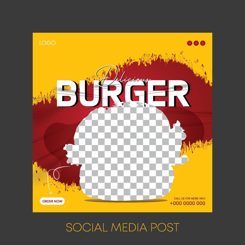 Delicious Hamburger social media post template design vector