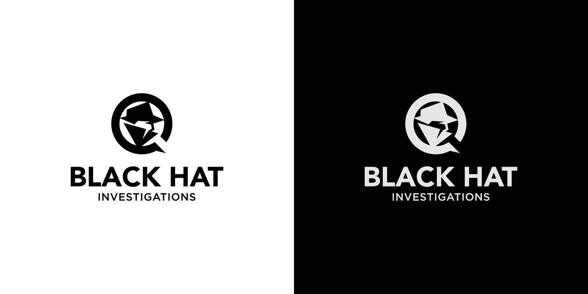 Modern and unique black hat detective illustration logo design 8 vector