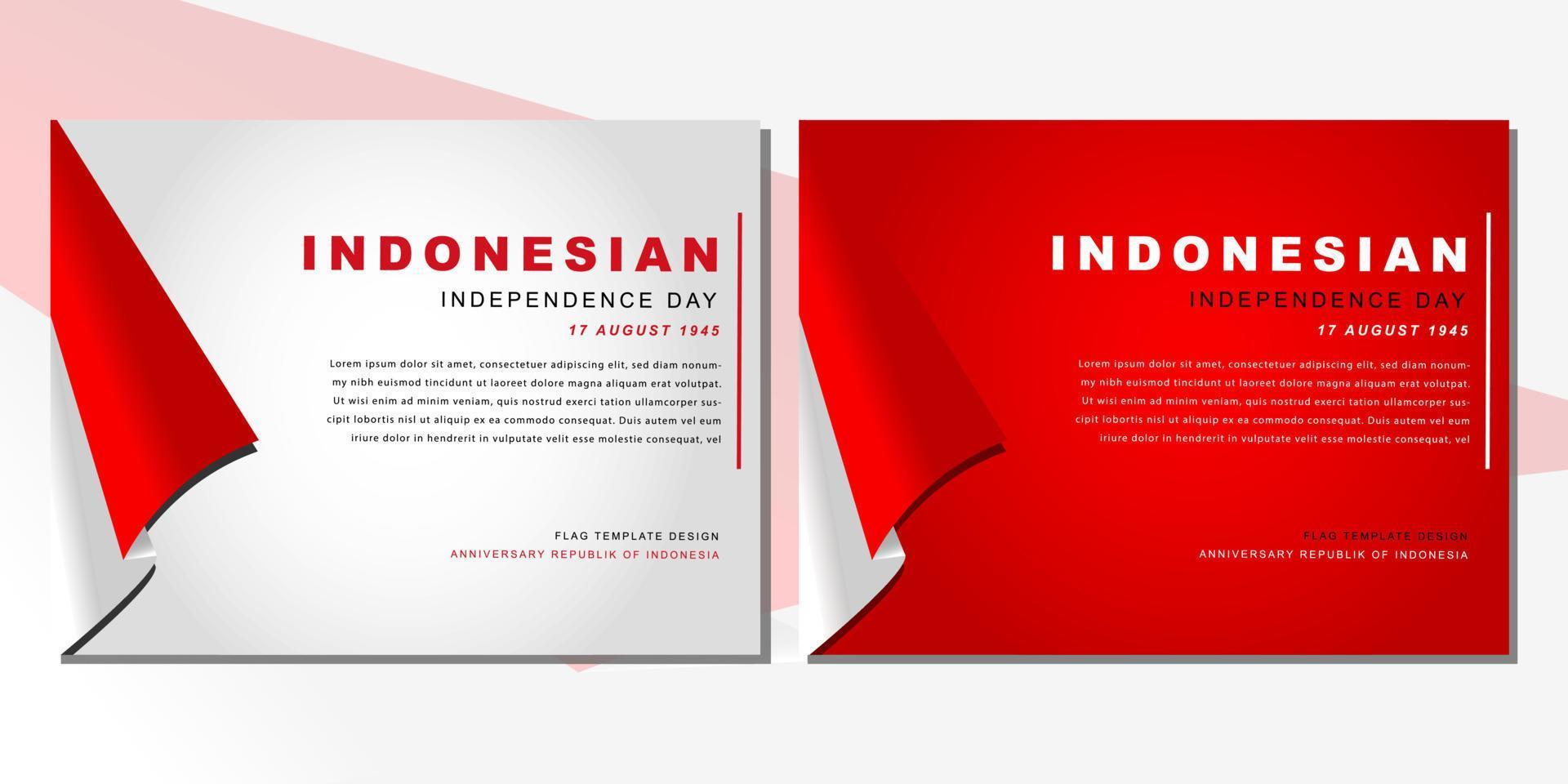 Indonesian flag template design with red white gradient color concept. Republic of Indonesian independence day. Republic of Indonesian anniversary. 17 August of social media banner template design. vector