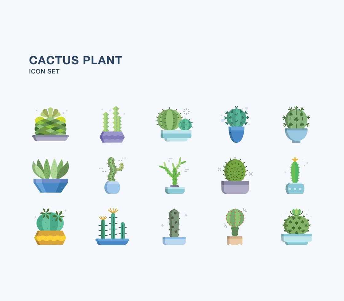 Cactus Plant flat icon set vector