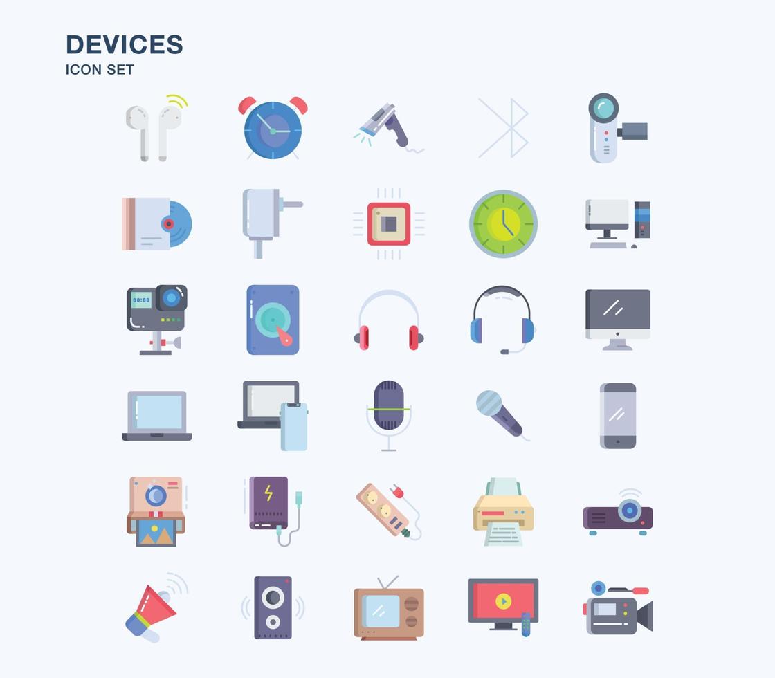 conjunto de iconos planos de dispositivos y gadgets vector