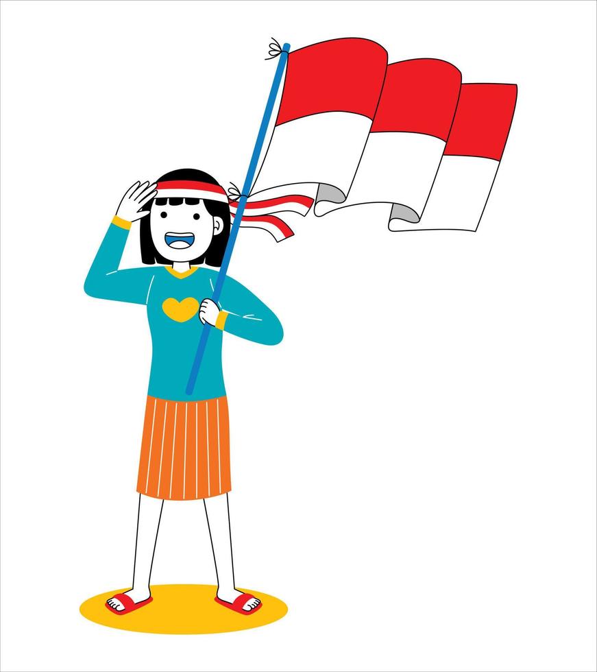 woman celebrate indonesia independence day vector