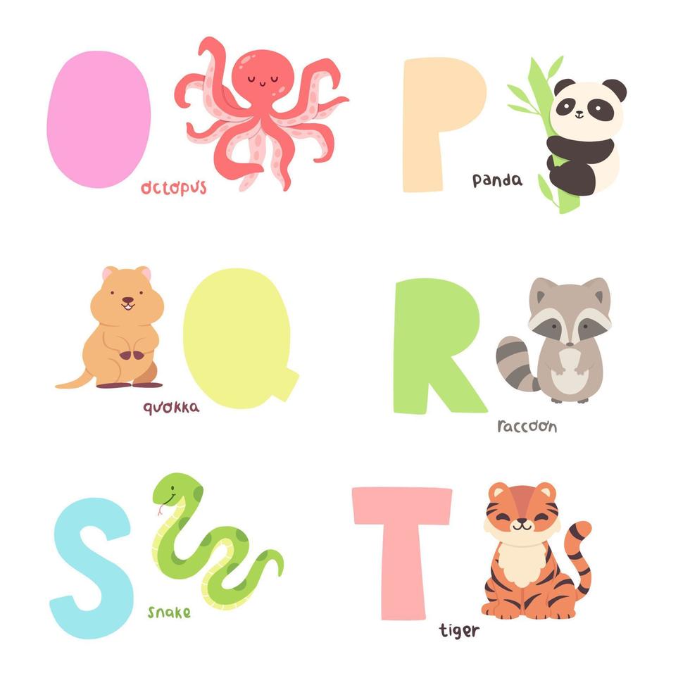 Cute Animal Alphabet Vector Illustration